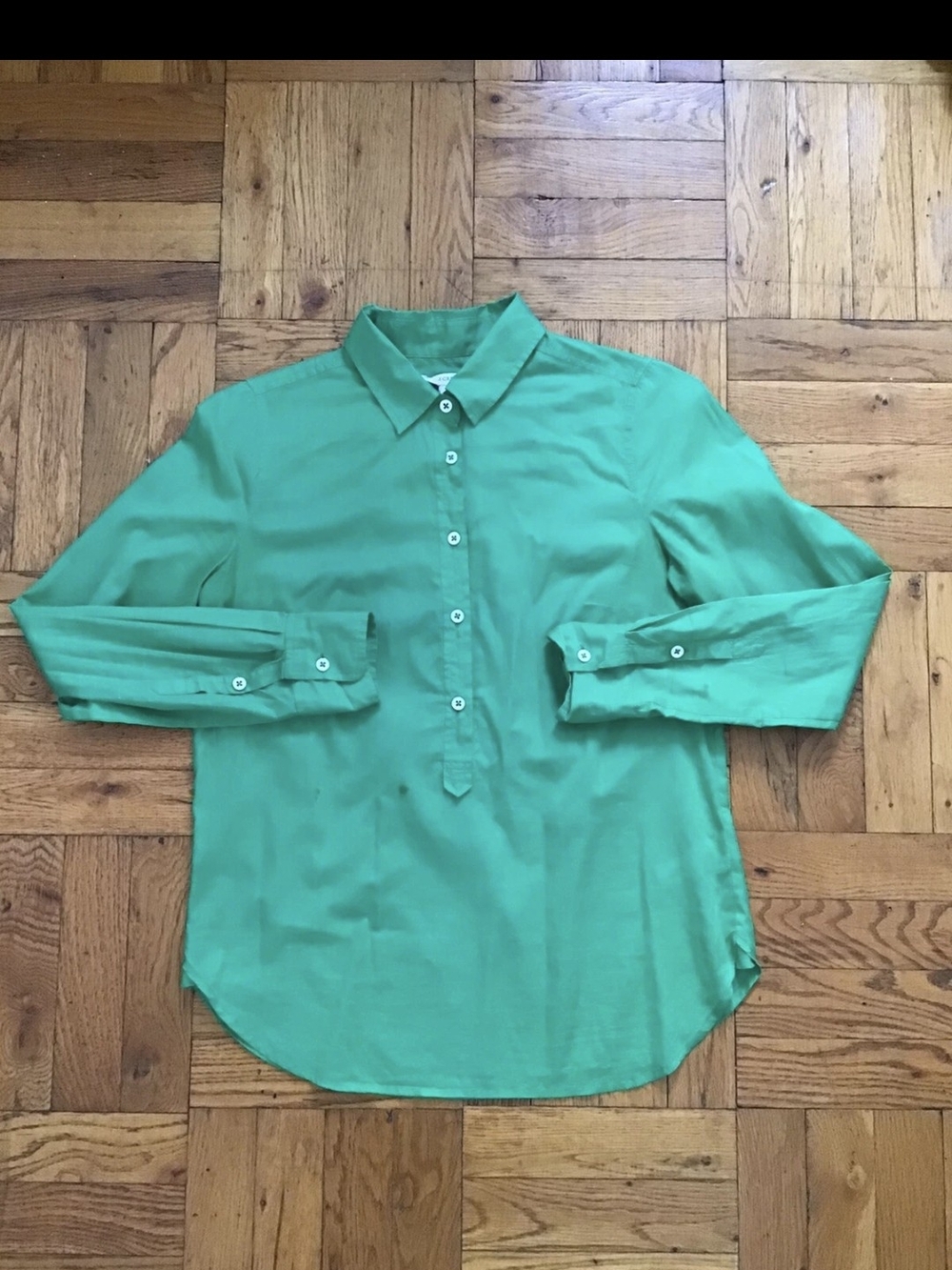 Luxe J.Crew Ladies 2 / XS Solid Green Button-Front Blouse,100% Cotton,Flaws